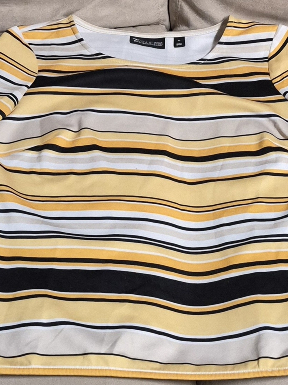 New York & Company  Yellow Black White Striped Short Sleeve Tee